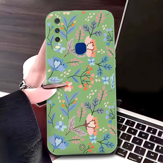 Vivo Y12 Cover - Light Green - D1 - ONation Floral Series - HQ Liquid Silicone Soft Case