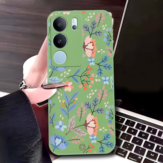 Vivo V29 Pro Cover - Light Green - D1 - ONation Floral Series - HQ Liquid Silicone Soft Case