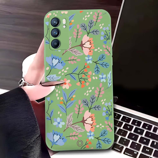 Oppo Reno 6 5G Cover - Light Green - D1 - ONation Floral Series - HQ Liquid Silicone Soft Case