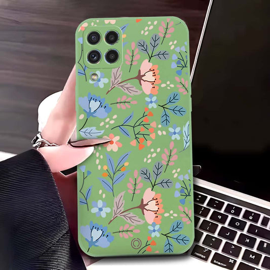 Samsung Galaxy M32 Cover - Light Green - D1 - ONation Floral Series - HQ Liquid Silicone Soft Case