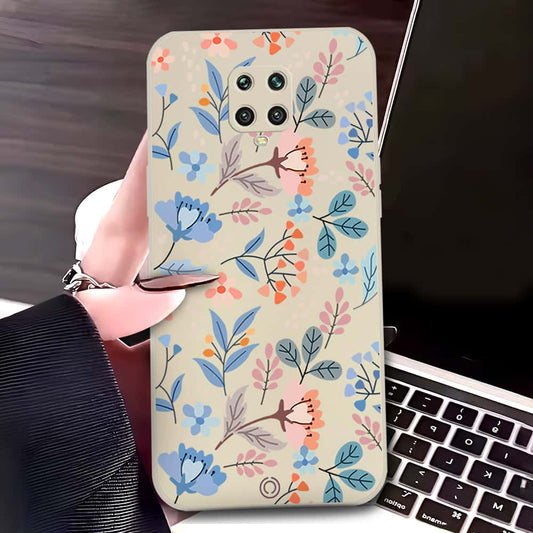 Xiaomi Redmi Note 9S Cover - Off White - D1 - ONation Floral Series - HQ Liquid Silicone Soft Case