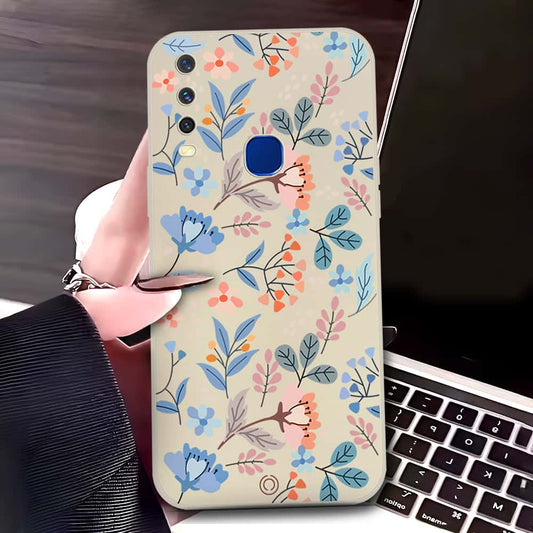 Vivo Y15 Cover - Off White - D1 - ONation Floral Series - HQ Liquid Silicone Soft Case