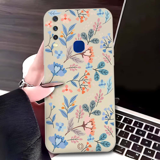 Vivo Y12 Cover - Off White - D1 - ONation Floral Series - HQ Liquid Silicone Soft Case