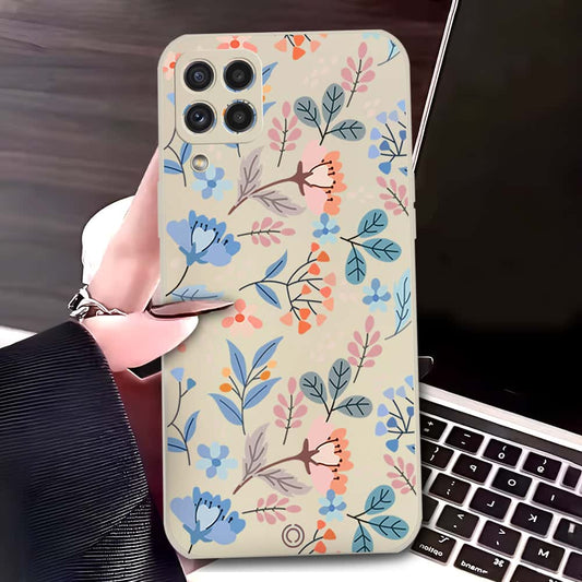 Samsung Galaxy M32 Cover - Off White - D1 - ONation Floral Series - HQ Liquid Silicone Soft Case