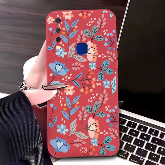 Vivo Y15 Cover - Red - D1 - ONation Floral Series - HQ Liquid Silicone Soft Case
