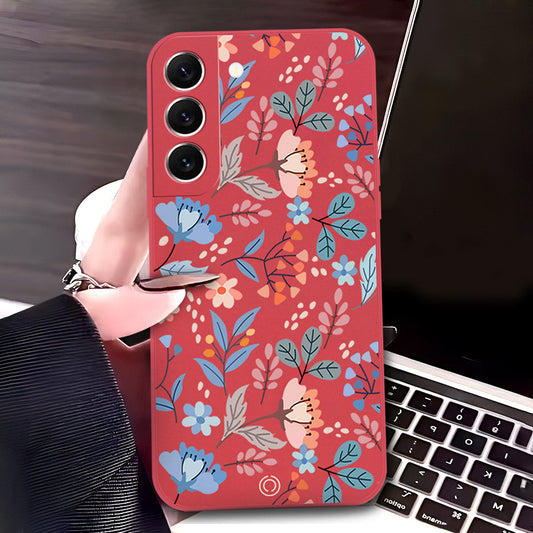Samsung Galaxy S22 5G Cover - Red - D1 - ONation Floral Series - HQ Liquid Silicone Soft Case