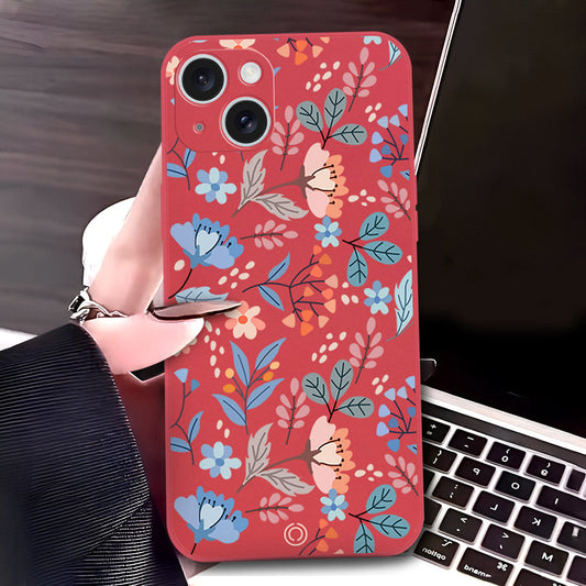 iPhone 15 Plus Cover - Red - D1 - ONation Floral Series - HQ Liquid Silicone Soft Case