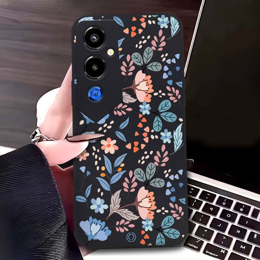 Tecno Pova 4 Pro Cover - Black - D1 - ONation Floral Series - HQ Liquid Silicone Soft Case