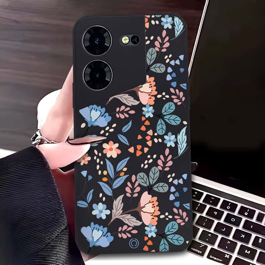 Tecno Pova 5 Cover - Black - D1 - ONation Floral Series - HQ Liquid Silicone Soft Case