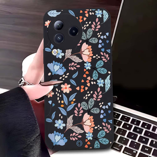 Xiaomi Civi 3 Cover - Black - D1 - ONation Floral Series - HQ Liquid Silicone Soft Case