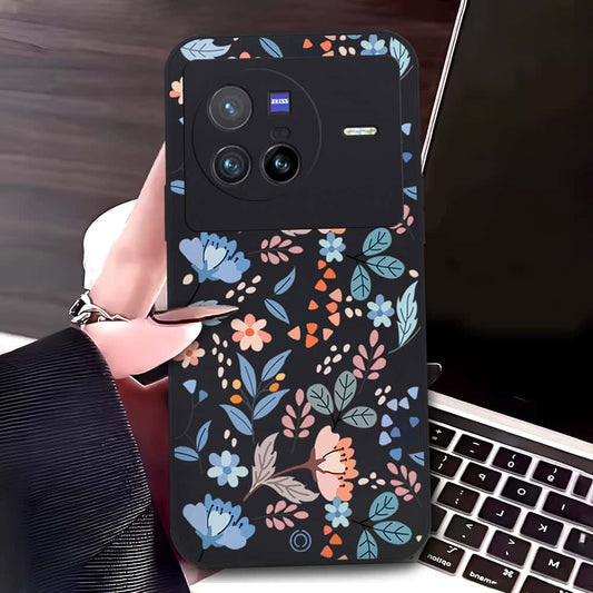 Vivo X80 Cover - Black - D1 - ONation Floral Series - HQ Liquid Silicone Soft Case
