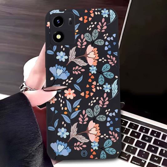 Vivo Y01 Cover - Black - D1 - ONation Floral Series - HQ Liquid Silicone Soft Case