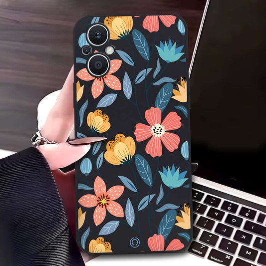 Oppo F21 Pro 5G Cover - Black - D2 - ONation Floral Series - HQ Liquid Silicone Soft Case