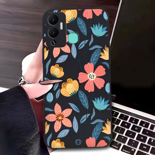 Infinix Hot 12 Play Cover - Black - D2 - ONation Floral Series - HQ Liquid Silicone Soft Case