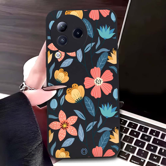 Xiaomi Civi 3 Cover - Black - D2 - ONation Floral Series - HQ Liquid Silicone Soft Case