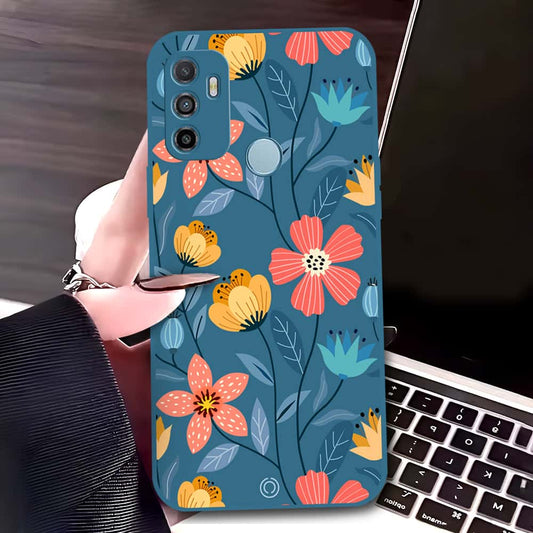 Oppo A53s Cover - Blue - D2 - ONation Floral Series - HQ Liquid Silicone Soft Case