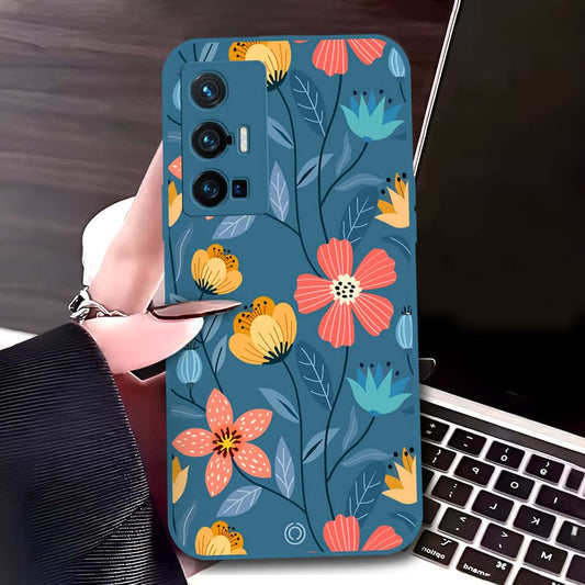Vivo X70 Pro Cover - Blue - D2 - ONation Floral Series - HQ Liquid Silicone Soft Case