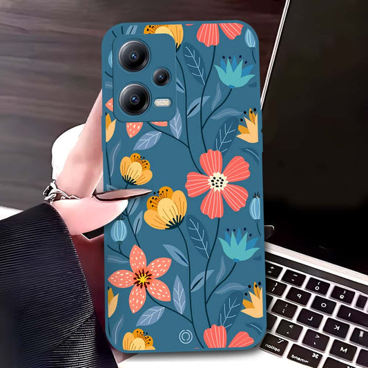 Xiaomi Redmi Note 12 5G Cover - Blue - D2 - ONation Floral Series - HQ Liquid Silicone Soft Case