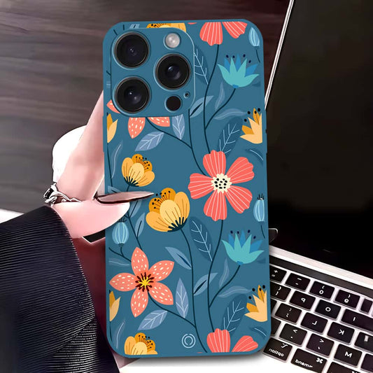 iPhone 15 Plus Cover - Blue - D2 - ONation Floral Series - HQ Liquid Silicone Soft Case