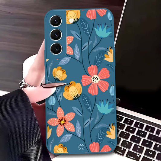 Samsung Galaxy S22 5G Cover - Blue - D2 - ONation Floral Series - HQ Liquid Silicone Soft Case