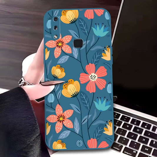 Samsung Galaxy A10s Cover - Blue - D2 - ONation Floral Series - HQ Liquid Silicone Soft Case