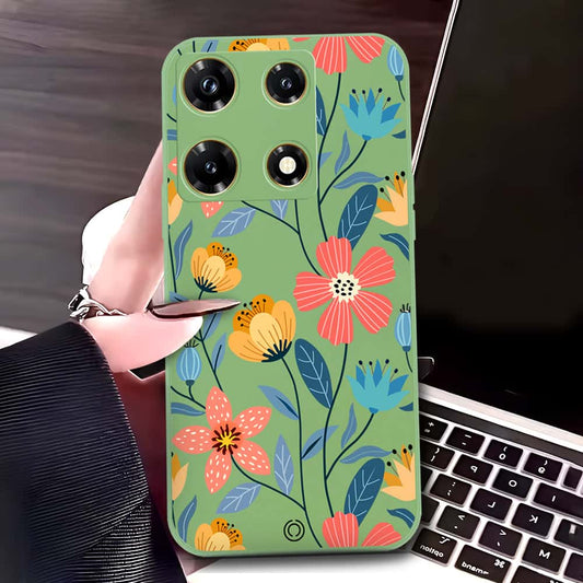 Oppo A58 4G Cover - Light Green - D2 - ONation Floral Series - HQ Liquid Silicone Soft Case
