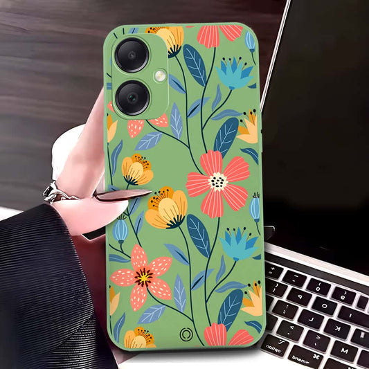 Samsung Galaxy A15 5G Cover - Light Green - D2 - ONation Floral Series - HQ Liquid Silicone Soft Case
