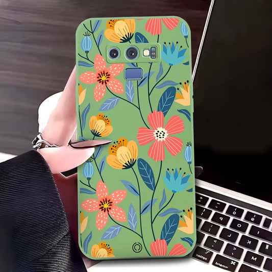 Samsung Galaxy Note 9 Cover - Light Green - D2 - ONation Floral Series - HQ Liquid Silicone Soft Case