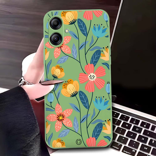 Samsung Galaxy M04 4G Cover - Light Green - D2 - ONation Floral Series - HQ Liquid Silicone Soft Case