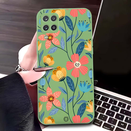 Samsung Galaxy A12 Nacho Cover - Light Green - D2 - ONation Floral Series - HQ Liquid Silicone Soft Case