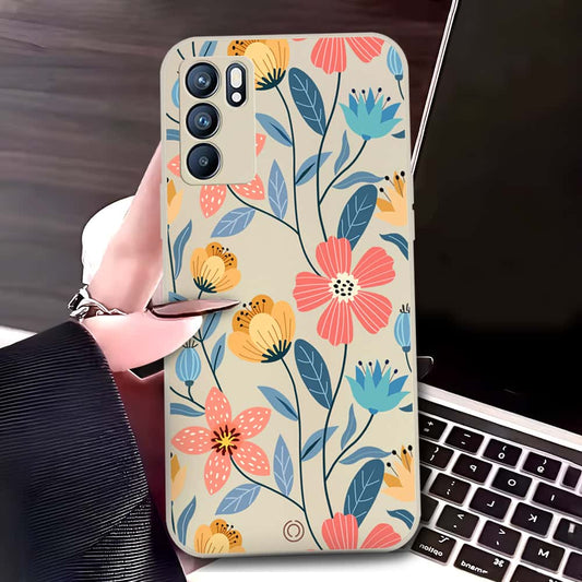 Oppo Reno 6 5G Cover - Off White - D2 - ONation Floral Series - HQ Liquid Silicone Soft Case