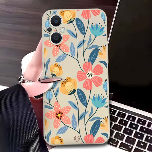 Oppo F21 Pro 5G Cover - Off White - D2 - ONation Floral Series - HQ Liquid Silicone Soft Case