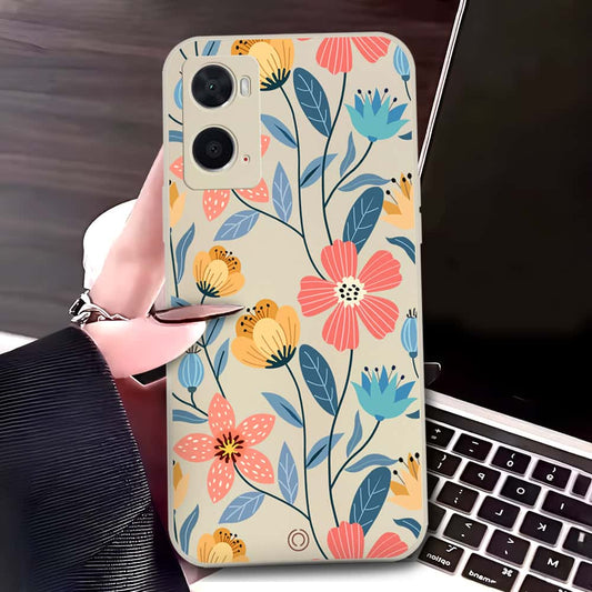 Oppo A76 Cover - Off White - D2 - ONation Floral Series - HQ Liquid Silicone Soft Case