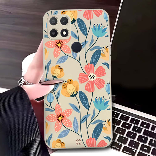 Oppo A35 Cover - Off White - D2 - ONation Floral Series - HQ Liquid Silicone Soft Case