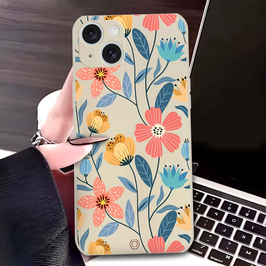 iPhone 15 Plus Cover - Off White - D2 - ONation Floral Series - HQ Liquid Silicone Soft Case