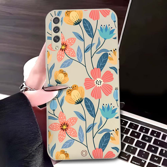 Samsung Galaxy A30s Cover - Off White - D2 - ONation Floral Series - HQ Liquid Silicone Soft Case