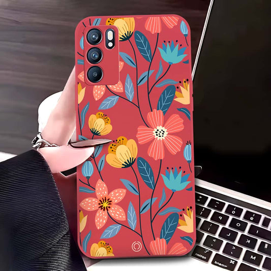 Oppo Reno 6 Pro 5G Cover - Red - D2 - ONation Floral Series - HQ Liquid Silicone Soft Case