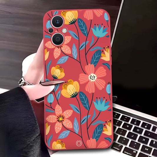 Oppo F21 Pro 5G Cover - Red - D2 - ONation Floral Series - HQ Liquid Silicone Soft Case