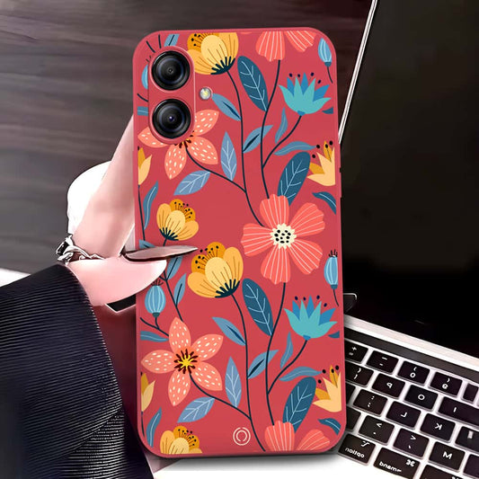 Samsung Galaxy M04 4G Cover - Red - D2 - ONation Floral Series - HQ Liquid Silicone Soft Case