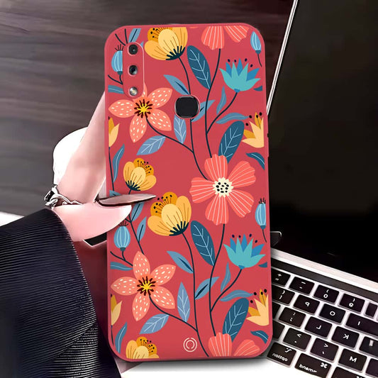 Samsung Galaxy A10s Cover - Red - D2 - ONation Floral Series - HQ Liquid Silicone Soft Case