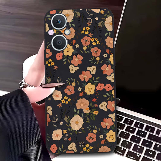 Oppo A96 5G Cover - Black - D3 - ONation Floral Series - HQ Liquid Silicone Soft Case