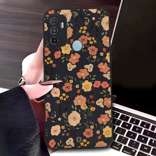 Oppo A53s Cover - Black - D3 - ONation Floral Series - HQ Liquid Silicone Soft Case