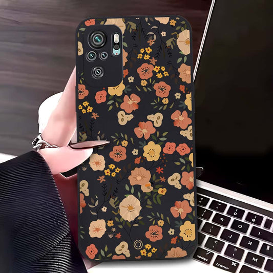 Xiaomi Redmi Note 10 4G Cover - Black - D3 - ONation Floral Series - HQ Liquid Silicone Soft Case