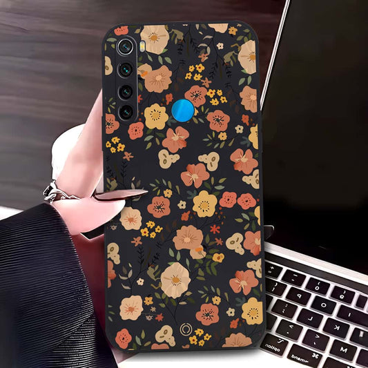 Xiaomi Redmi Note 8 Cover - Black - D3 - ONation Floral Series - HQ Liquid Silicone Soft Case