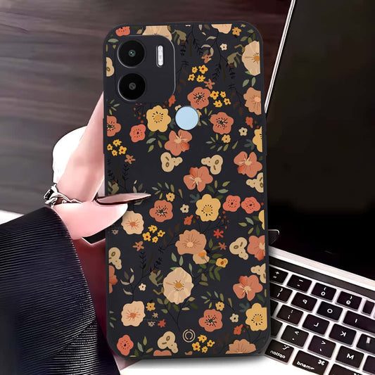 Xiaomi Redmi A1 Plus Cover - Black - D3 - ONation Floral Series - HQ Liquid Silicone Soft Case