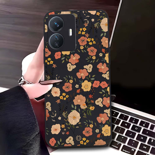 Vivo Y77e Cover - Black - D3 - ONation Floral Series - HQ Liquid Silicone Soft Case