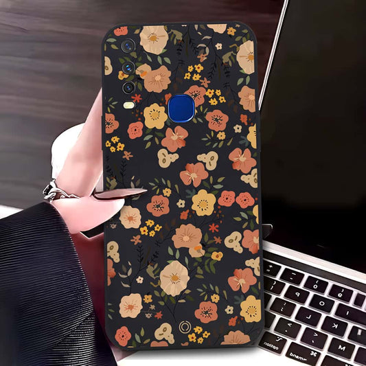 Vivo Y15 Cover - Black - D3 - ONation Floral Series - HQ Liquid Silicone Soft Case