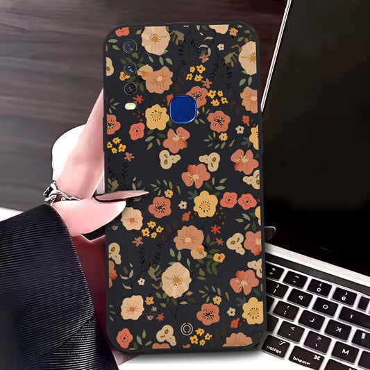 Vivo Y12 Cover - Black - D3 - ONation Floral Series - HQ Liquid Silicone Soft Case