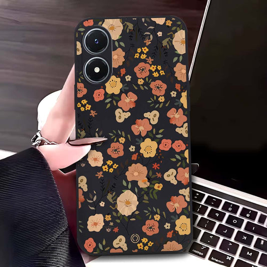 Vivo Y02s Cover - Black - D3 - ONation Floral Series - HQ Liquid Silicone Soft Case