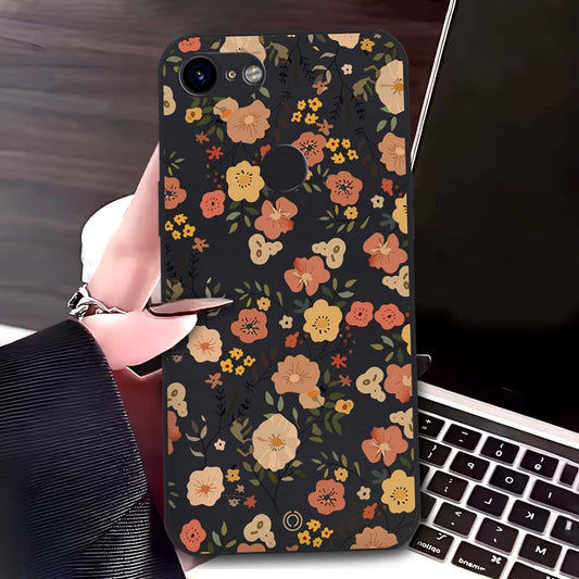 Google Pixel 3 Cover - Black - D3 - ONation Floral Series - HQ Liquid Silicone Soft Case